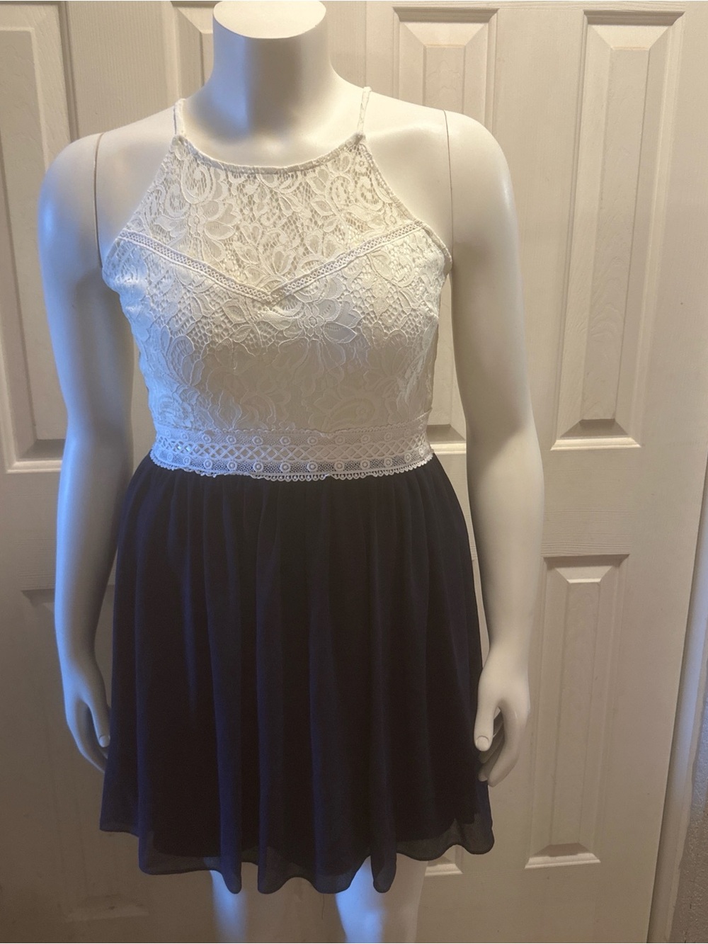 by & by black and White Lace Halter Cocktail Dress
